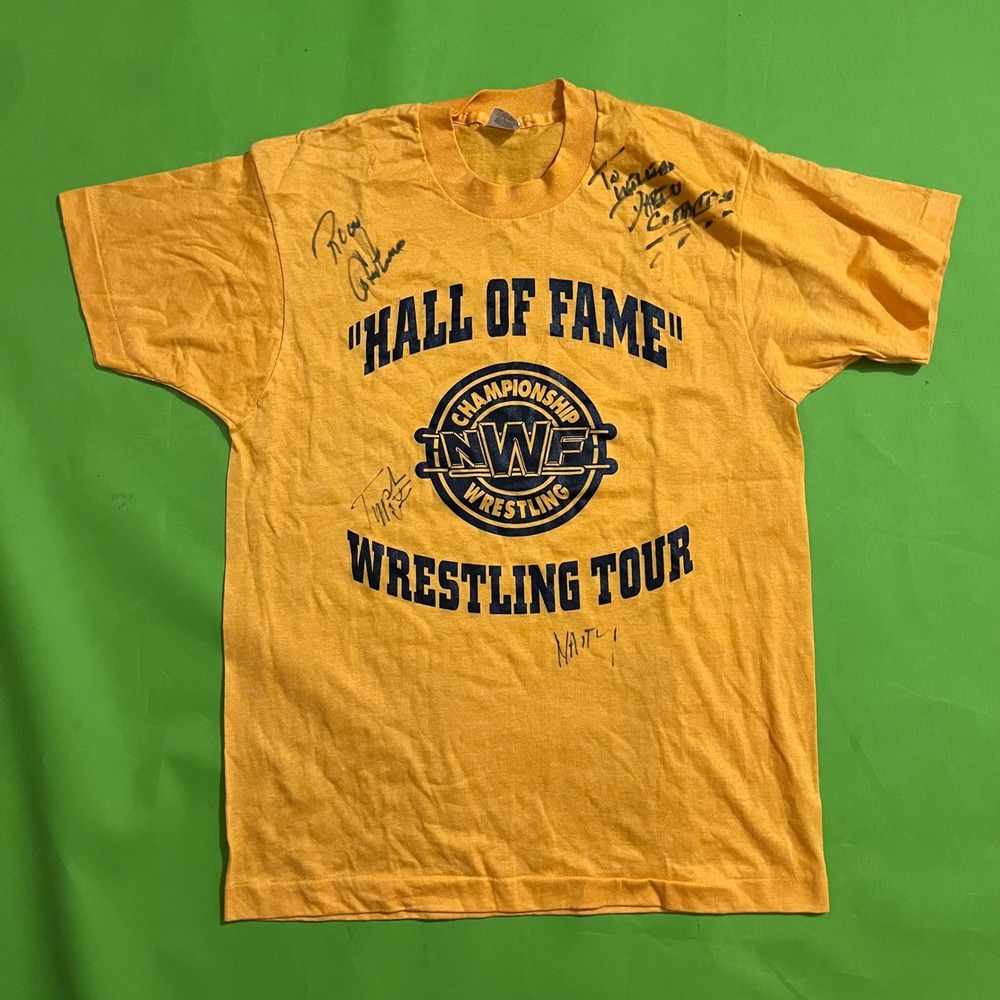 Large 70s NWF‎ Wrestling Hall of Fame Championship Tour T-Shirt Autographed